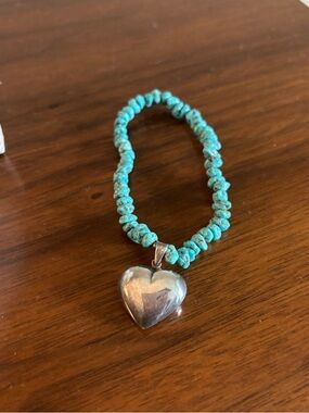 Sterling silver heart pendant bracelet turquoise stretchy bracelet